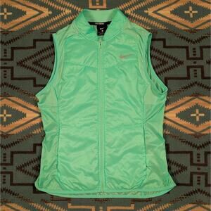 Nike Running Green Puffer Vest Full Zip Pockets Women's Size Medium Lightweight